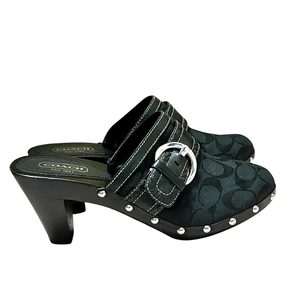 Coach Sable Classic C Logo Studded Mules Size 10M Black - Picture 5 of 6